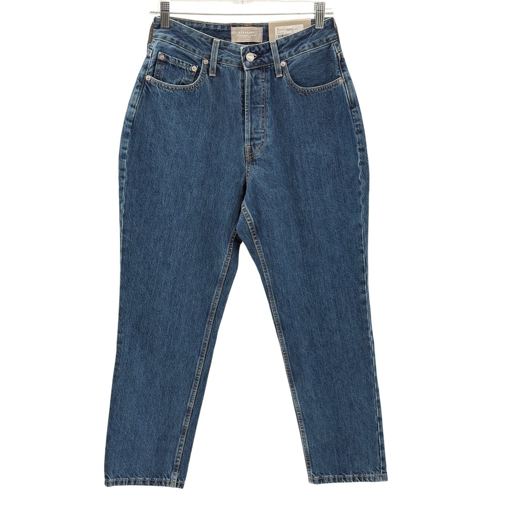 New Everlane Jeans Curvy 90's Cheeky Straight Women 28 Button Fly Blue High Rise